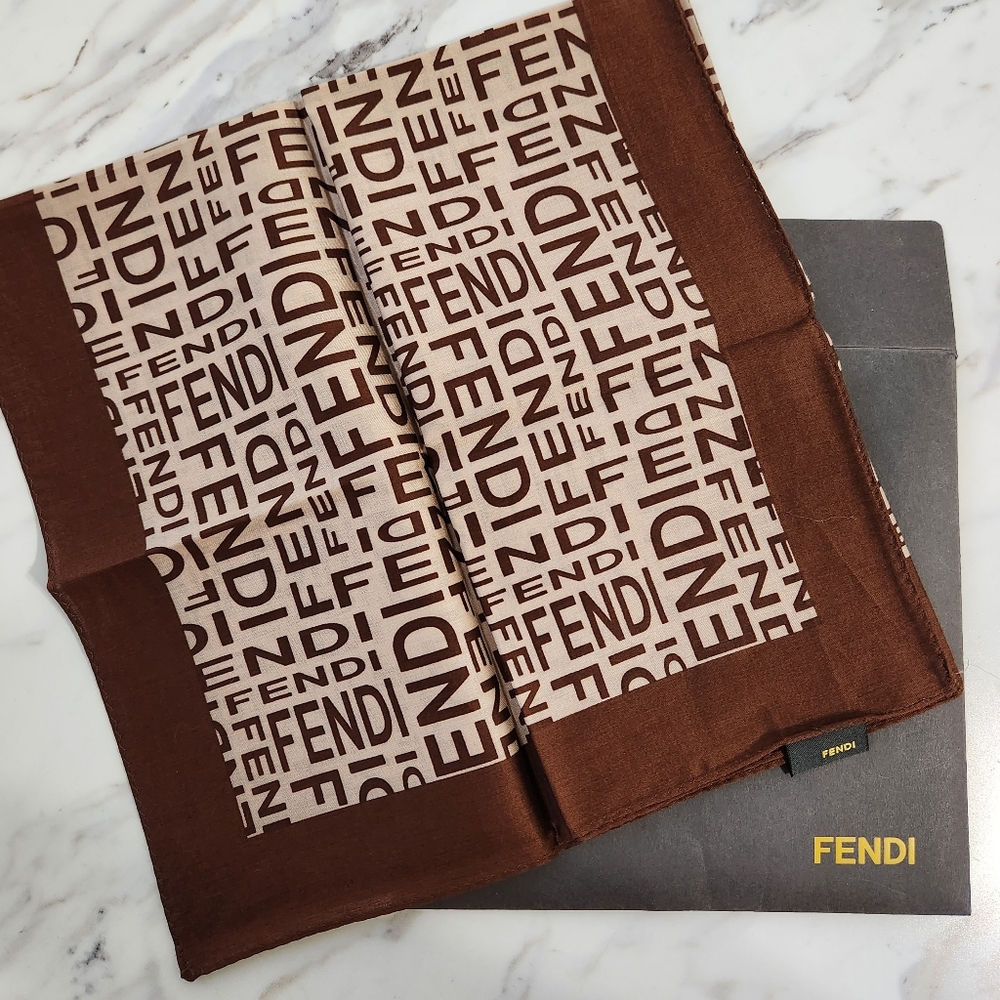 Fendi • Branded Foulard Scarf, cotton, 100% Genuine Fendi
